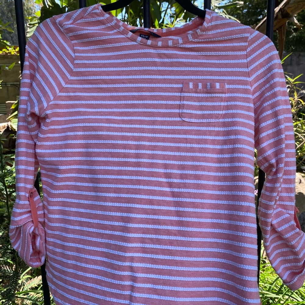 Lands' End Pink & White Striped Long-Sleeve Tee